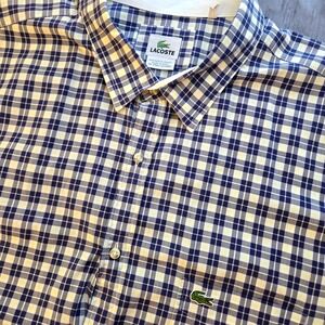 Lacoste Mens 3XL Short Sleeve Plaid Button Down Shirt Blue Preppy